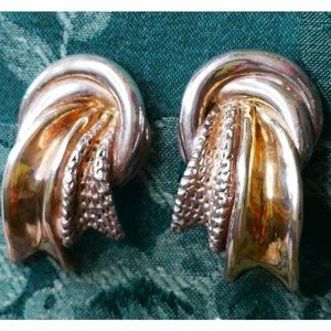 Huge Vintage Israel Electroform Sterling Silver Waterfall 2 Tone Earrings Signed